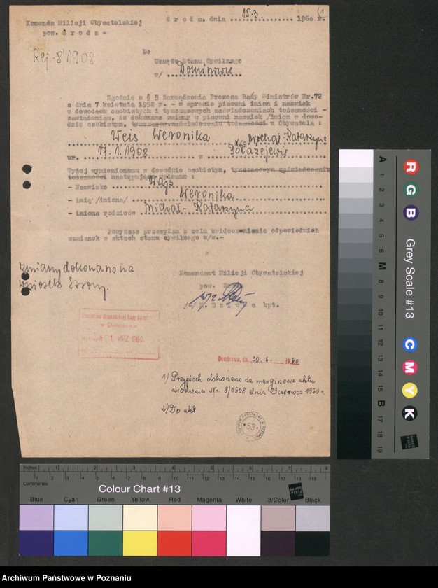 Obraz 5 z jednostki "Akta zbiorowe rejestracji stanu cywilnego do księgi urodzeń za rok 1908"