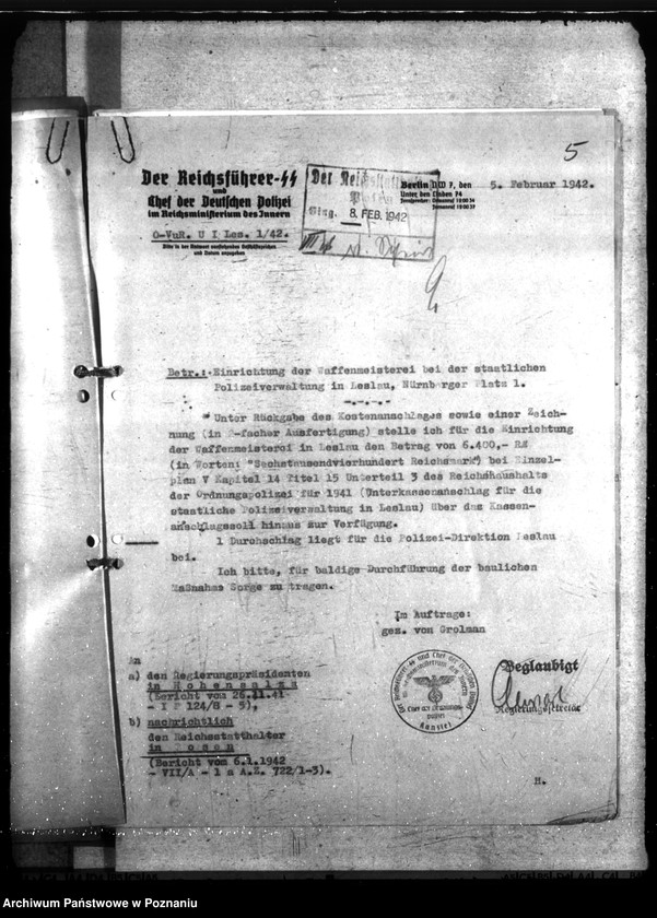 Obraz 9 z jednostki "Dienststellen der Polizei, Waffenmeisterei in Leslau"