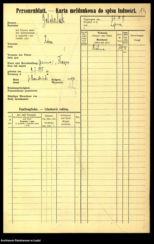 Obraz 15 z jednostki "[Spis ludności Łodzi] Goldszajd - Goldstein"