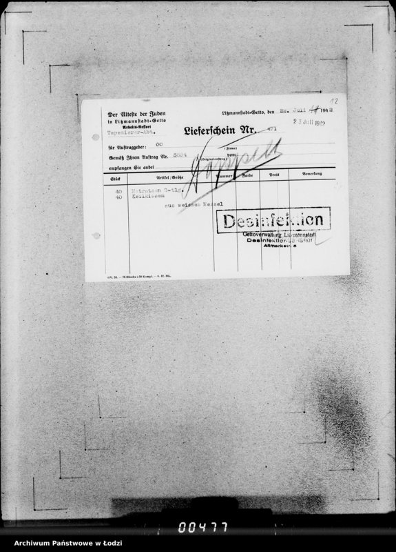 Obraz 16 z jednostki "[Listy przesyłkowe wyrobów dostarczonych z Getta]"