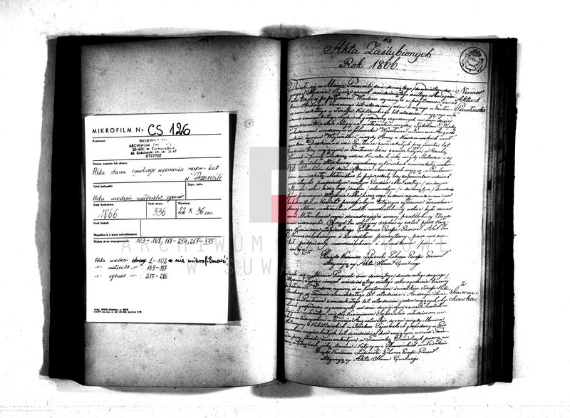 image.from.unit.number "Duplikat Urodzonych, Zaślubionych i Zmarłych Parafii Przerośl za rok 1866"