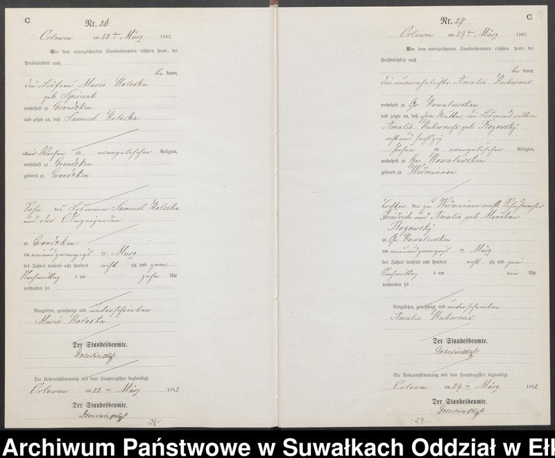 image.from.unit.number "Sterbe-Neben-Register des Preussischen Standes-Amtes [Orlowen] Kreis [Loetzen] für das Jahr 1882"
