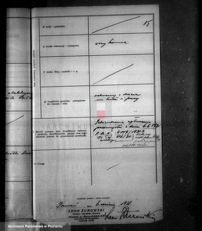 image.from.unit.number "Zatwierdzenie zakładu przemysłowego /tartaku i obróbki drzewa/ Własność L. Żeromskiego w Poznaniu"