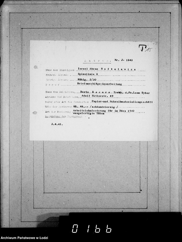 Obraz 19 z jednostki "J 1541-1560 [Wnioski Żydów z Getta o zwrot należności za towar wzięty na kredyt]"