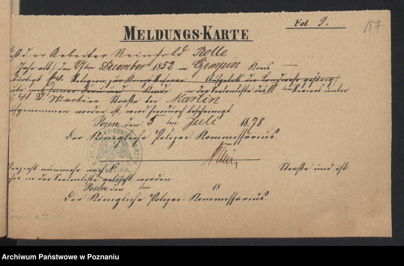 Obraz 19 z jednostki "Acta betreffend die Schrieftstücke nur §§ 28 bis 38,43,45 bis 50,55,65 und 66 der Reichsgesetz vom 6 Januar 1875 zum Heiraths -Register"