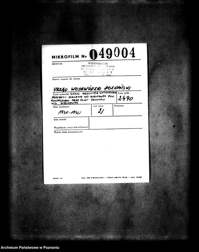 Obraz 2 z jednostki "/Szkic ogólnych wytycznych projektu scalenia wsi Wielodwór powiatu konińskiego oraz plan gruntów wsi Wielodwór/"