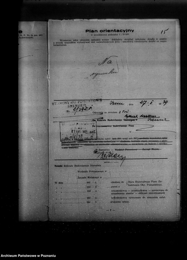 Obraz 19 z jednostki "Zatwierdzenie projektu zakładu przemysłowego /młyna motorowego/ A. Dary w Krosinku powiat śremski"