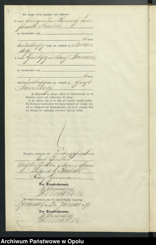 Obraz 8 z jednostki "Heiraths-Neben-Register des Standesamts Borkendorf pro 1891"
