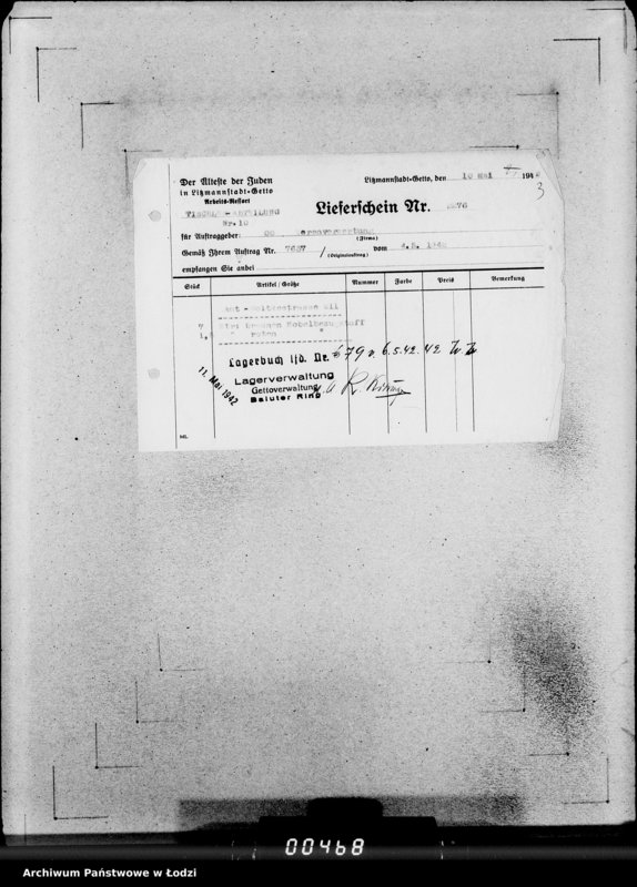 Obraz 7 z jednostki "[Listy przesyłkowe wyrobów dostarczonych z Getta]"