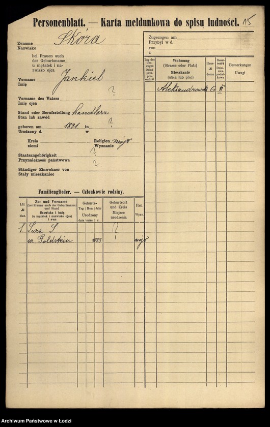 Obraz 17 z jednostki "[Spis ludności Łodzi] Skóra-Slązak"