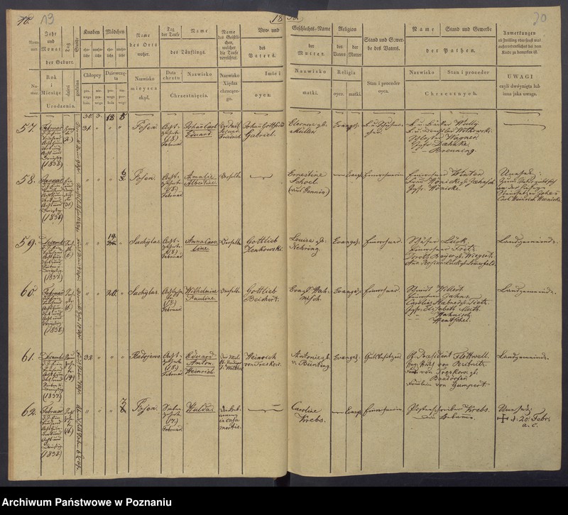 Obraz 13 z jednostki "[Akta urodzeń i chrztów, zgonów i pogrzebów, zapowiedzi i ślubów]"