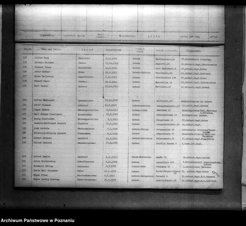 Obraz 10 z jednostki "Liste aller Volksdeutschen, die während des deutsch - polnischen Krieges zum polnischen Heeresdienst eingezogen waren (Łódź)"