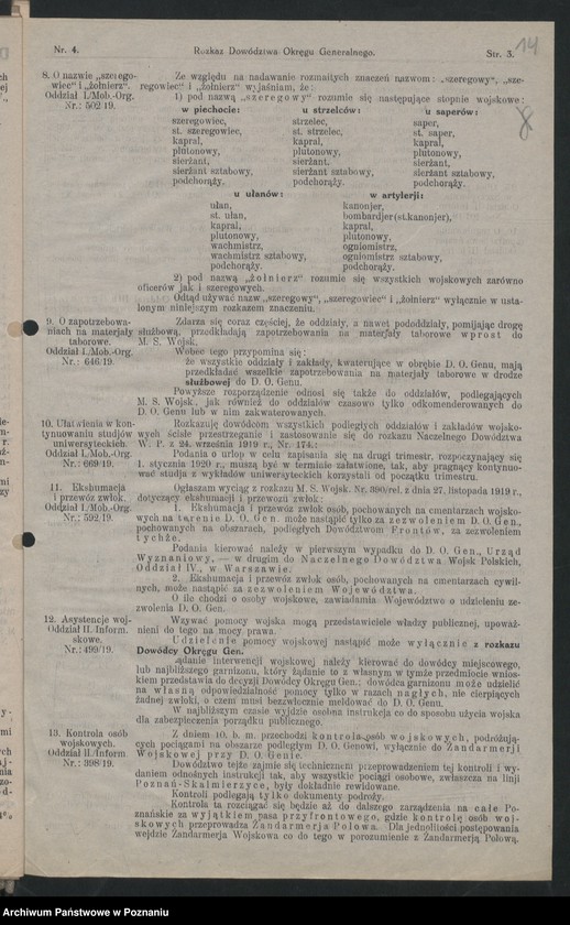 Obraz 16 z jednostki "/Rozkazy Dowództwa Okręgu Generalnego w Poznaniu/, nr 1-6."