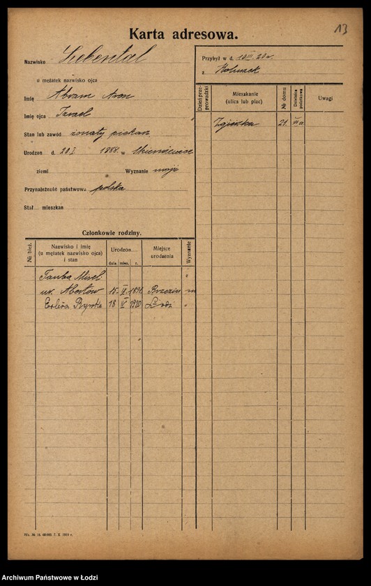 Obraz 15 z jednostki "[Spis ludności Łodzi] Lebendiger - Löffler"
