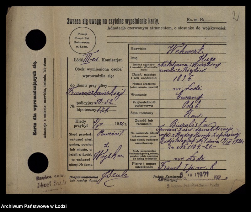 Obraz 4 z jednostki "[Spis ludności Łodzi] Wedrych - Welk"