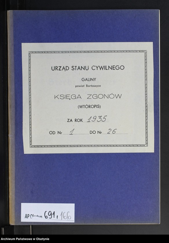 image.from.unit.number "Sterbe-Neben-Register Nr 1 - 26 [ Księga zgonów - wtóropis ]"