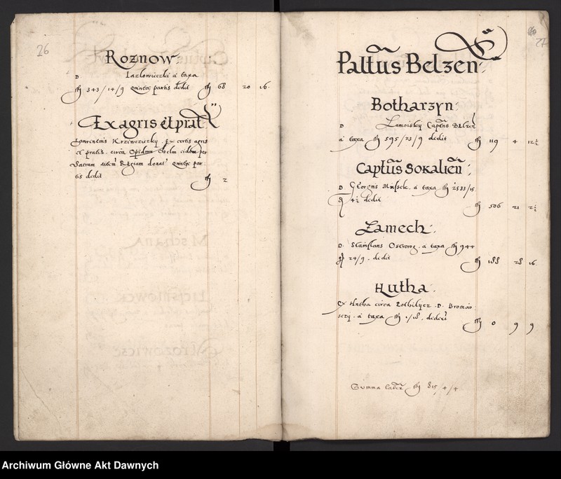 image.from.unit.number "Sumariusz pieniędzy i rejestr retenty piątej części z dochodów dóbr stołowych z terenów całej Rzeczpospolitej."