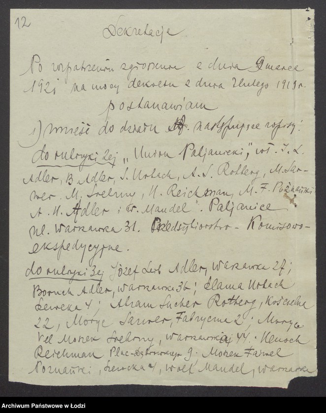 Obraz 14 z jednostki ""Union Pabjanicki"- Józef Leib Adler, Boruch Adler, Szlama Urbach, Abram Hersz Adler, Moszek Feiwel Poznański, Wolf Mendel- prowadzenie przedsiębiorstwa komisowo-ekspedycyjnego"