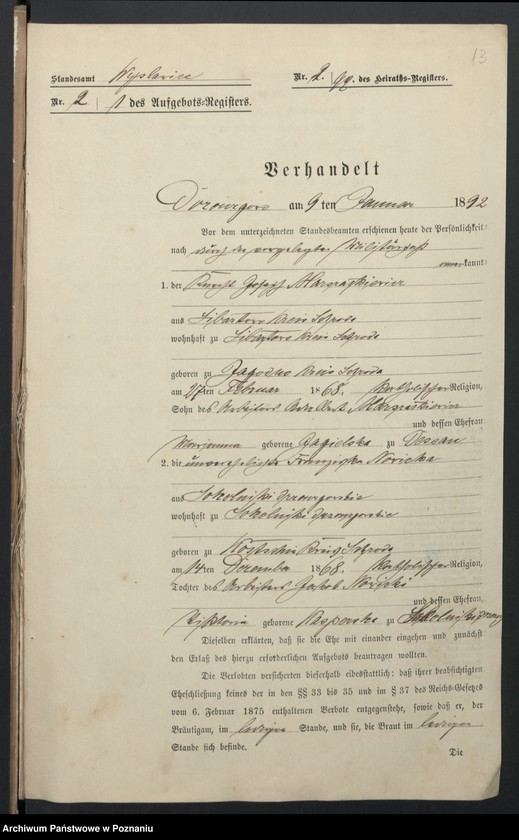 image.from.unit.number "Acta betreffend die Sammel-Akten zu den Heiratsregistern des Standesamtsbezirk Wyslawice Kreis Schroda"