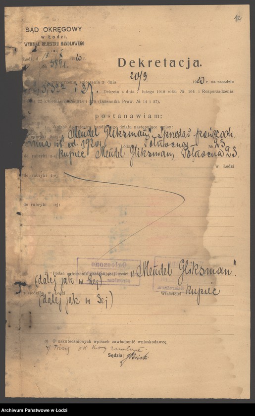 Obraz 14 z jednostki "Mendel Gliksman- sprzedaż pończoch"