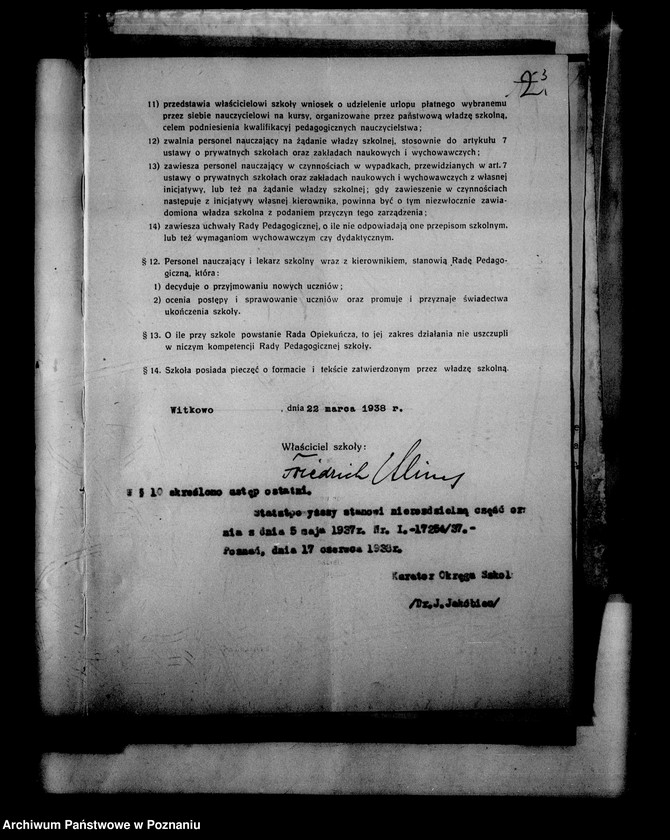 Obraz 6 z jednostki "Prywatna Szkoła Powszechna z niemieckim językiem nauczania w Witkowie, powiat Gniezno"