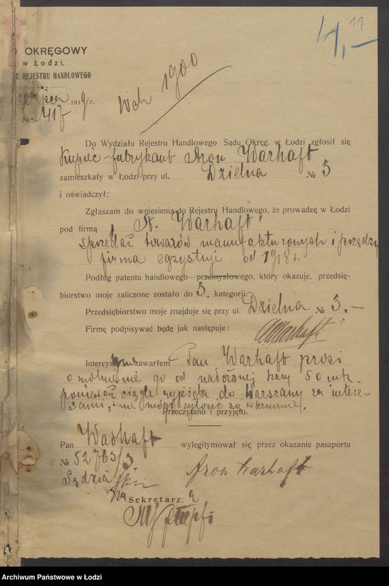 Obraz 13 z jednostki "Aron Warhaft - sprzedaż towarów manufakturowych i przędzy"