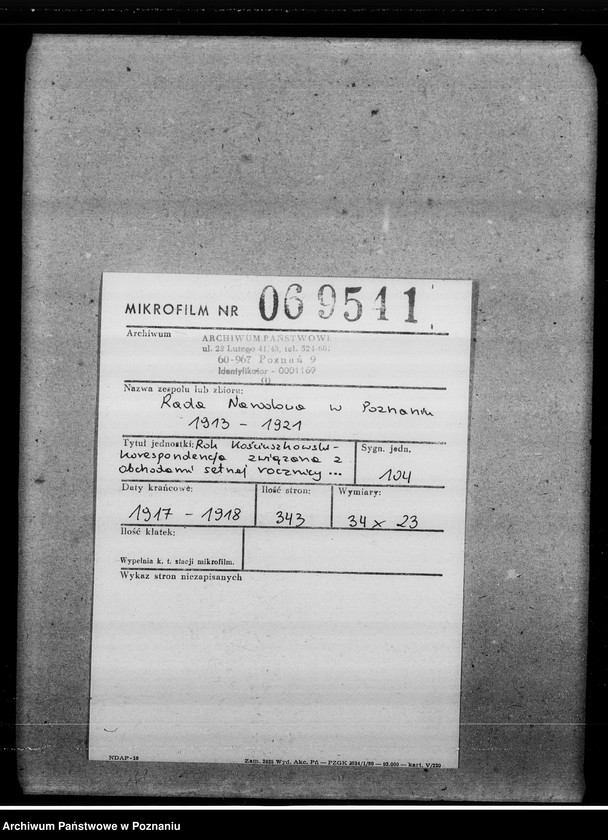 Obraz 2 z jednostki "Rok Kościuszkowski - korespondencja związana z obchodami setnej rocznicy śmierci Tadeusza Kościuszki."