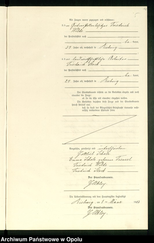 Obraz 8 z jednostki "Heiraths-Neben-Register Standes-Amt Riebnig 1903"