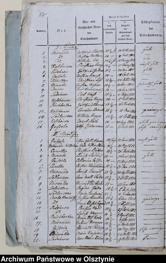 image.from.unit.number "Tabelle der Confirmanden des Miswaldschen Kirchspiels in der Saalfeldschen Diözese 1818-1821, 1825-1828, 1831-1847"