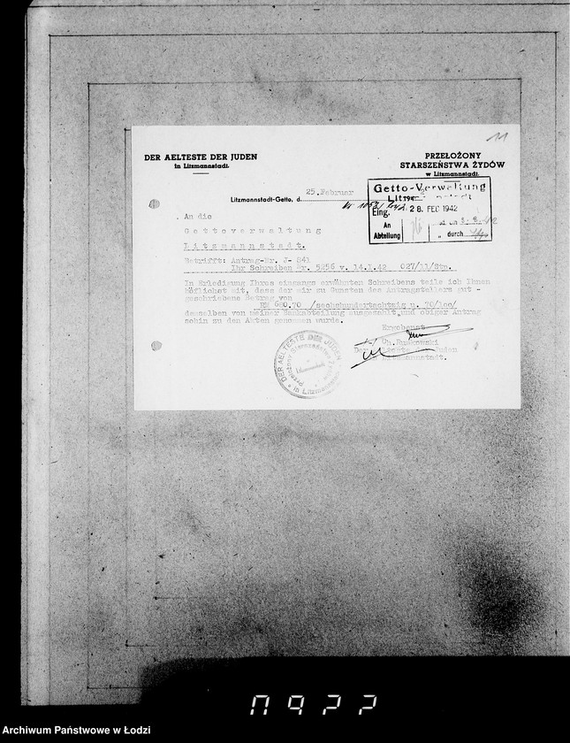 Obraz 15 z jednostki "J.841-860 [Wnioski Żydów z Getta o zwrot należności za prace lub towar wzięty na kredyt]"