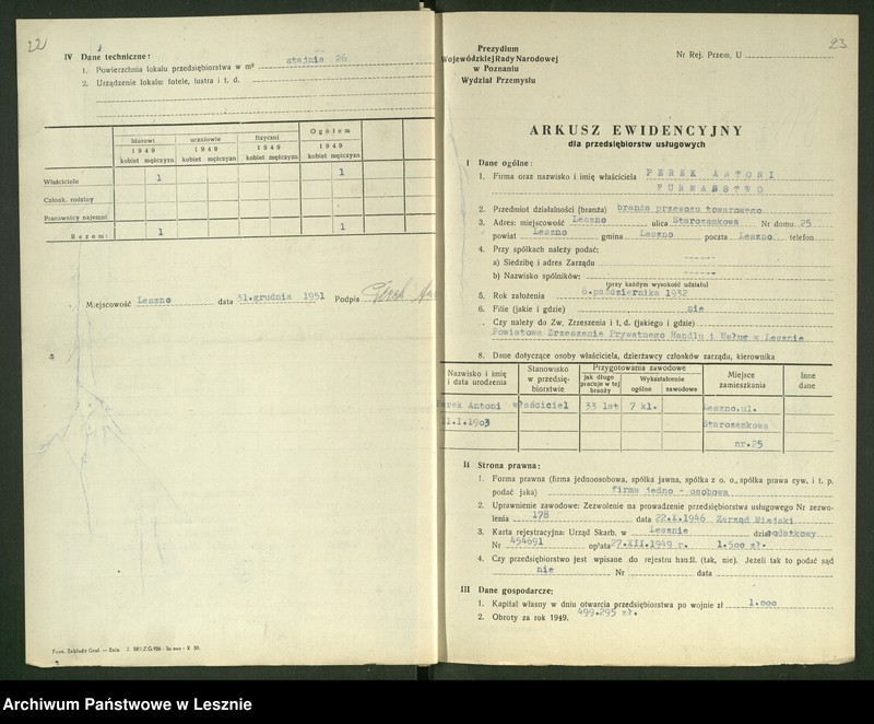 Obraz 17 z jednostki "[Rzemiosło - arkusze ewidencyjne]"