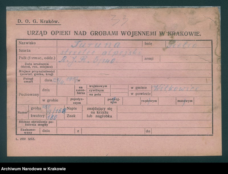 image.from.unit.number "Karty ewidencyjne zmarłych Włochów na terenie powiatów Zabrek, Cernovir, Witkowitz (Czechy)."