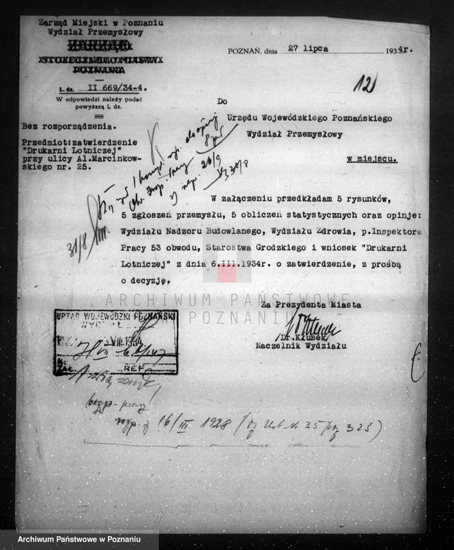 Obraz 16 z jednostki "Zatwierdzenie Drukarni Lotniczej przy Al.. Marcinkowskiego 25"