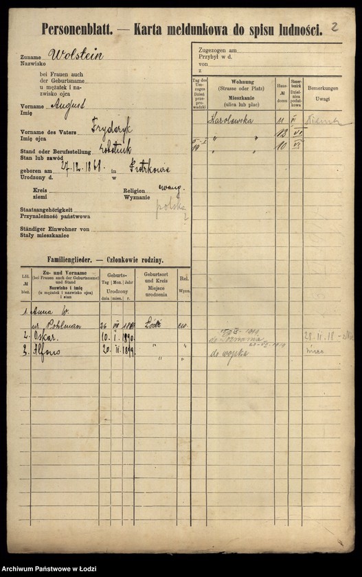 Obraz 4 z jednostki "[Spis ludności Łodzi] Wolsztajn - Wołoszyński"