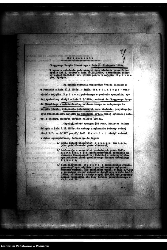 Obraz 5 z jednostki "Sprawy wyłączenia z art. 4/5 ustawy o wykonaniu reformy rolnej majątku Dębowo powiatu wyrzyskiego"