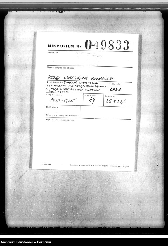 Obraz 2 z jednostki "Sprawa uzyskania zezwolenia na wyrąb jednorazowy 3 poręb w lesie majątku Mycielin powiat kaliski"