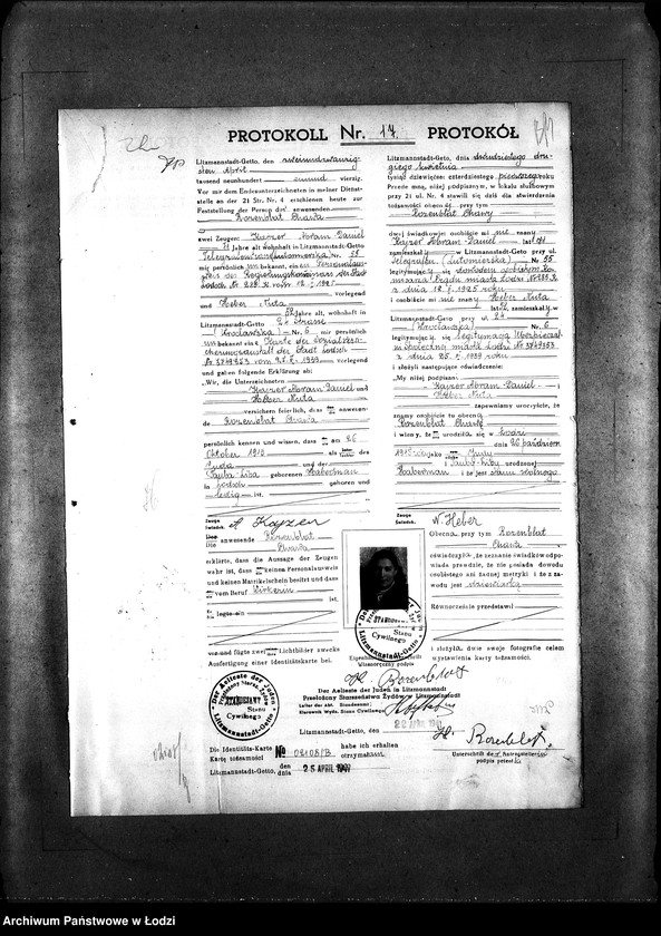 Obraz 20 z jednostki "[Protokoły stwierdzające na podstawie zeznań 2 świadków personalia i tożsamość osób ubiegających się o kartę tożsamości]"