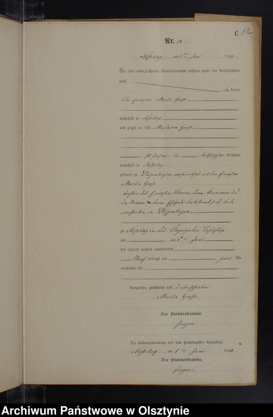 Obraz 14 z jednostki "Sterbe-Neben-Register Nr 1 - 19"