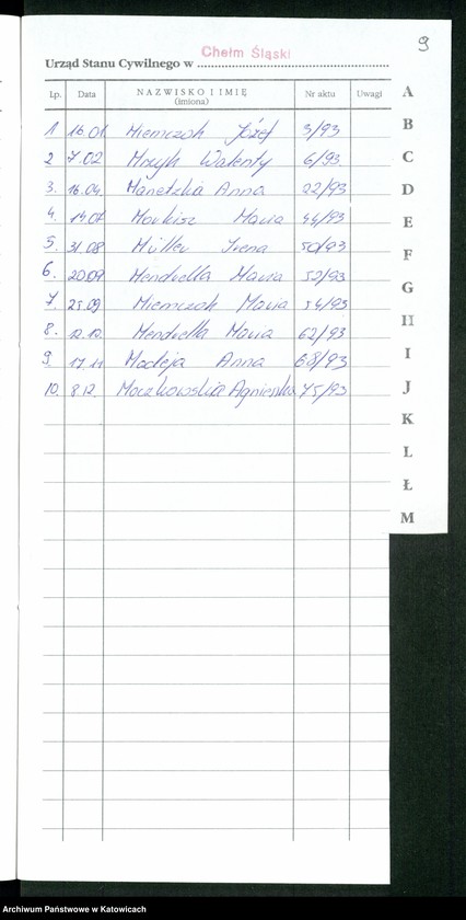 Obraz 12 z jednostki "Skorowidz alfabetyczny do księgi urodzeń"