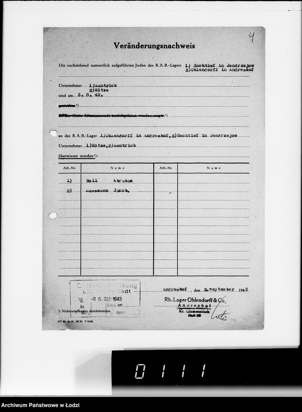 Obraz 8 z jednostki "Sonderkonto 12300. Arbeitsamt Litzmannstadt Judenlager: Löwenstadt- (Amtskommissar Löwenstadt), Hulanki- (Krs.Litzmannstadt), Jendrzejów, Andrzejów, Ostrowo (Krs.L-stadt)."