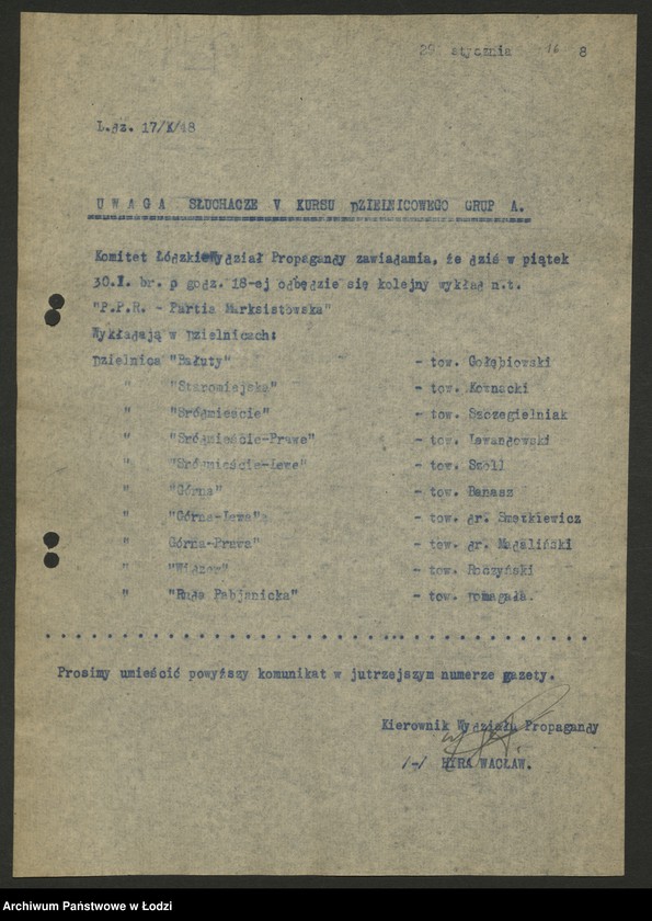 Obraz 17 z jednostki "Komunikaty w sprawie szkolenia międzypartyjnego"