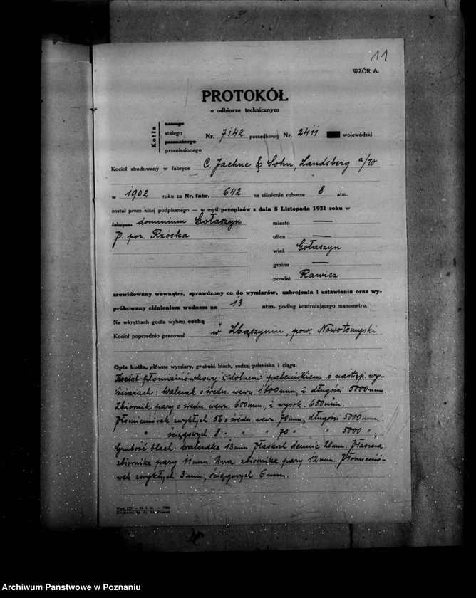 image.from.unit.number "Gorzelnia rolnicza K. Rzóski w Gołaszynie powiat rawicki nr woj. kotła 2411"