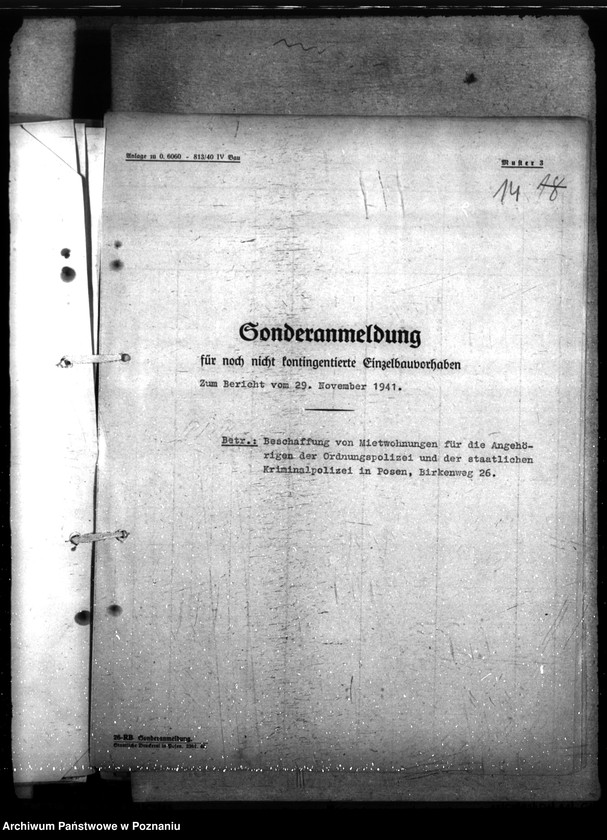 Obraz 18 z jednostki "Schaffung von Mietwohnungen für die Ordnungspolizei und Kriminalpolizei. Allgemein"
