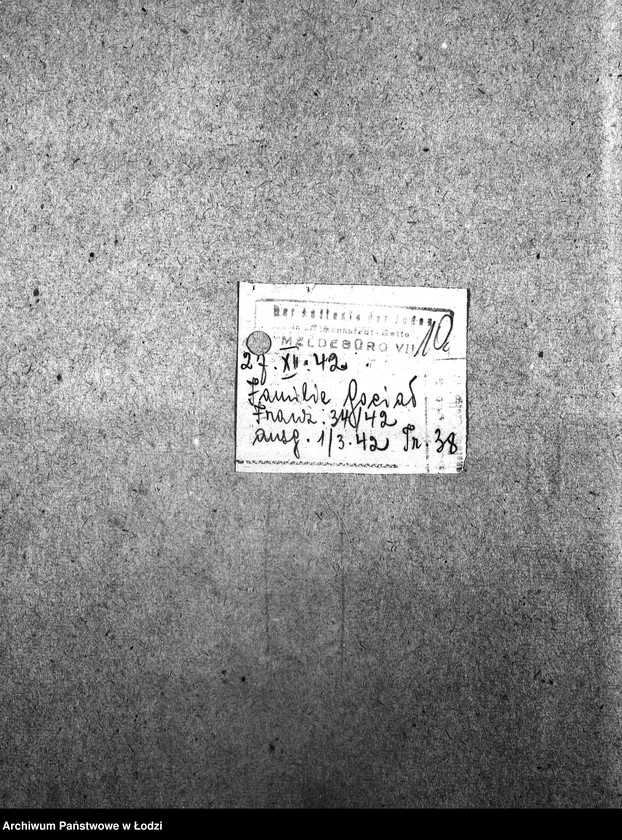 Obraz 13 z jednostki "[Korespondencja wychodząca i przychodząca z wydziałami getta, z niemieckimi urzędami i innymi gettami żydowskimi. Sprawy personalne, meldunkowe mieszkańców getta. Sprawy wewnętrzne Wydziałów Ewidencji]"