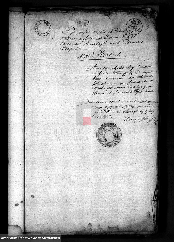 image.from.unit.number "Anekx Urodzonych i Umarłych tyczące do akt ślubnych Urzędnika Stanu Cywilnego Gminy przeroślskiej na rok 1813"