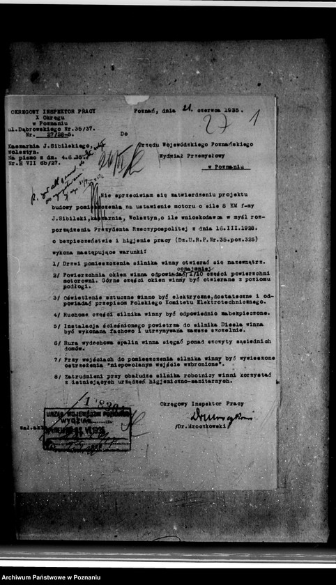 Obraz 5 z jednostki "Zatwierdzenie zakładu przemysłowego /młyna/ Jana Sibilskiego w Wolsztynie"