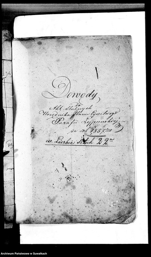 image.from.unit.number "Dowody do Akt Ślubnych Urzędnika Stanu Cywilnego Parafii Lejpunskiej za rok 1857"