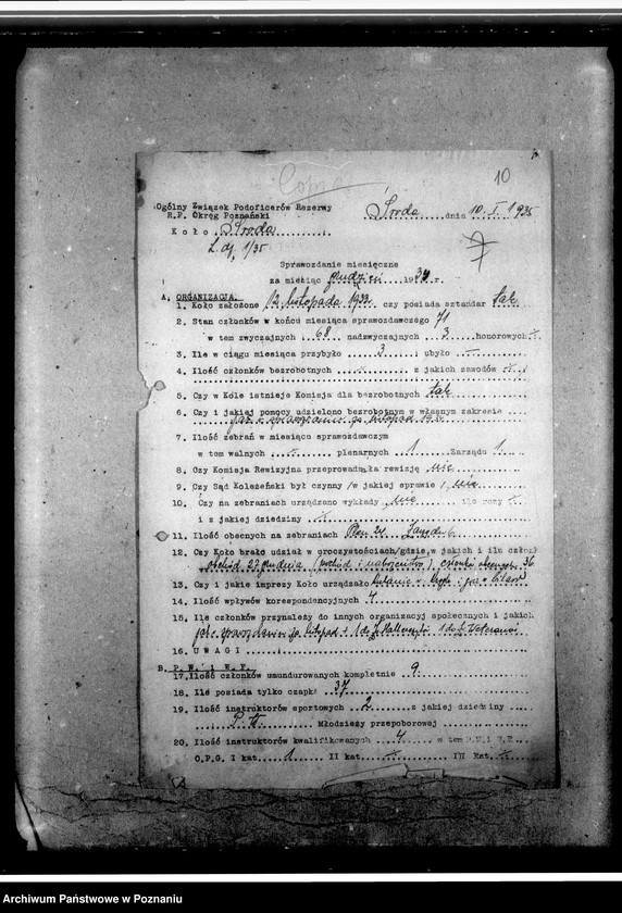 Obraz 14 z jednostki "Sprawozdania miesięczne oraz korespondencja koła w Środzie w sprawie przyjęcia na członka, powiadomienia o zebraniach, zaproszenia"