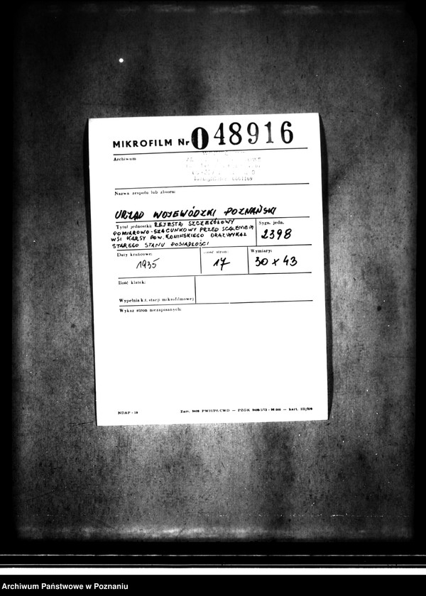 Obraz 2 z jednostki "Rejestr szczegółowy pomiarowo-szacunkowy przed scaleniem wsi Karsy powiatu konińskiego oraz wykaz starego stanu posiadłości"