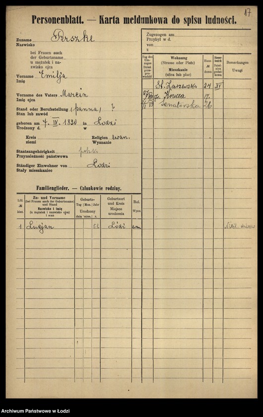 Obraz 19 z jednostki "[Spis ludności Łodzi] Persz-Petrykowski"